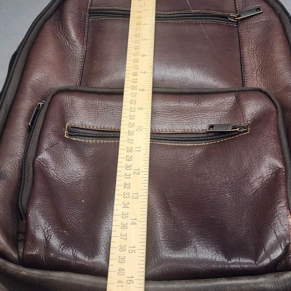 Wilsons Leather Backpack Brown Multi Pocket Laptop Travel Bag Mens OS